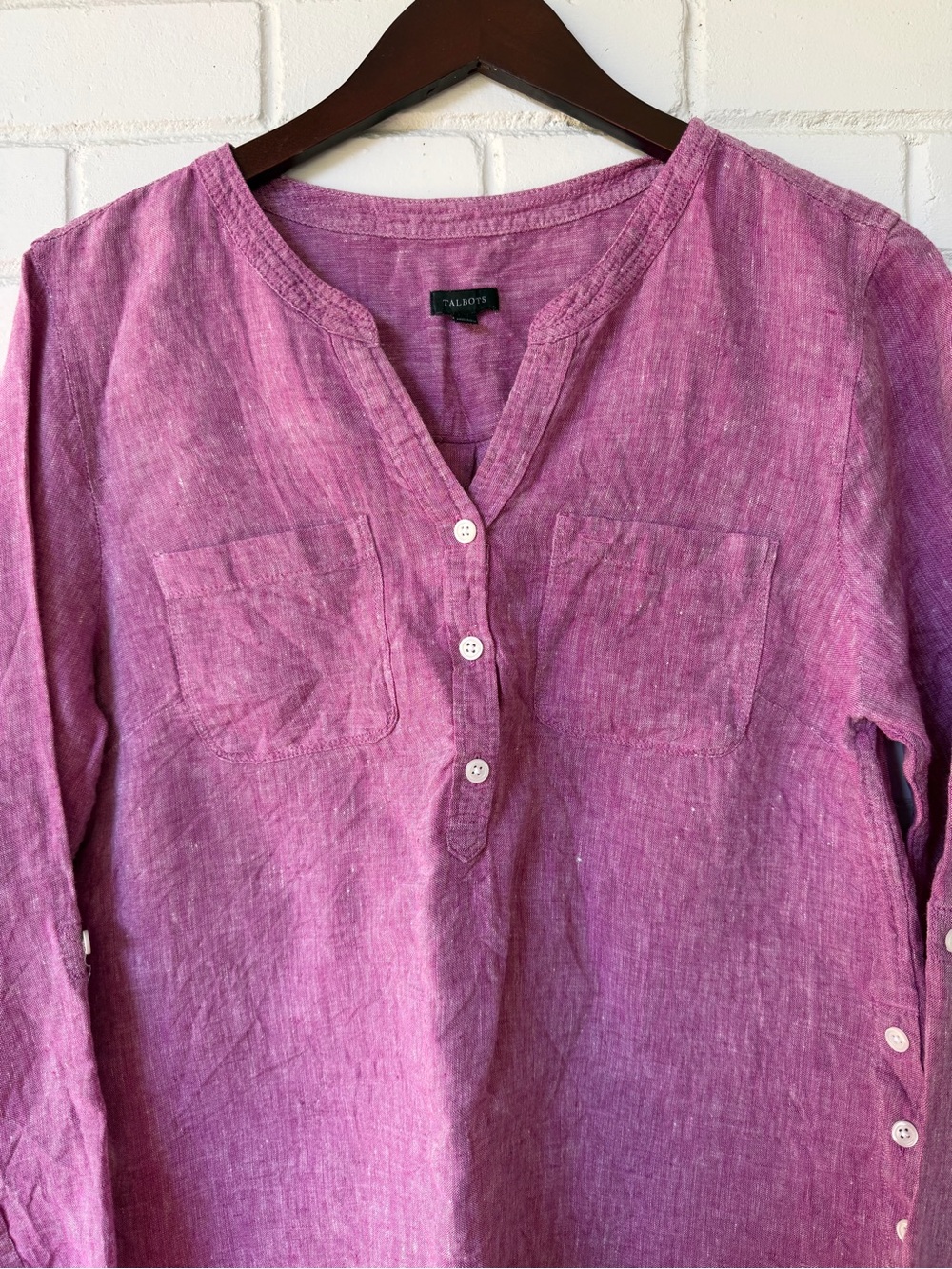 Talbots 100% Linen Pintuck Popover Tunic Blouse - Picture 5 of 9